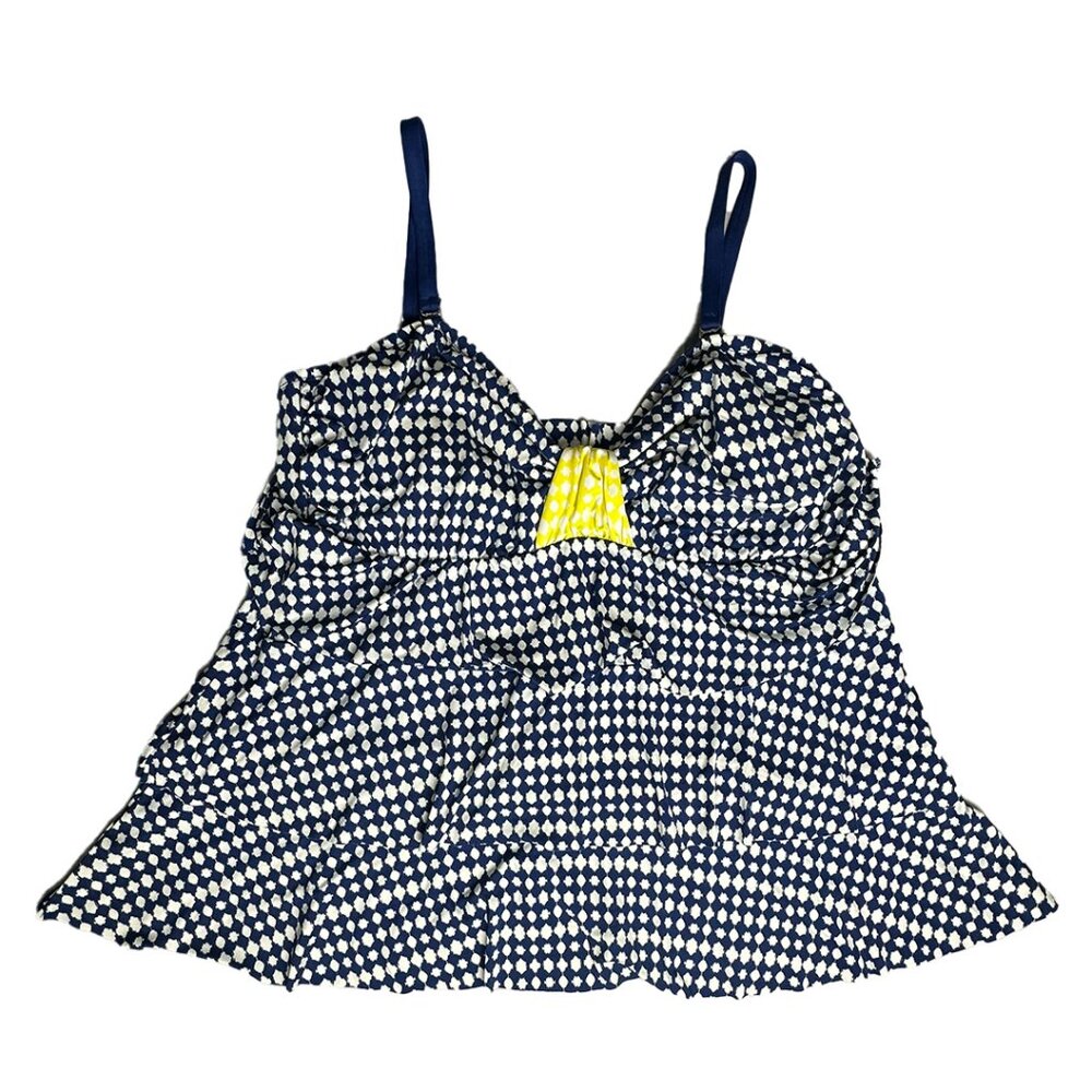 24th & Ocean Blue White Polka Dot Tankini Top 18W Yellow Accent Plus Size Swimwe